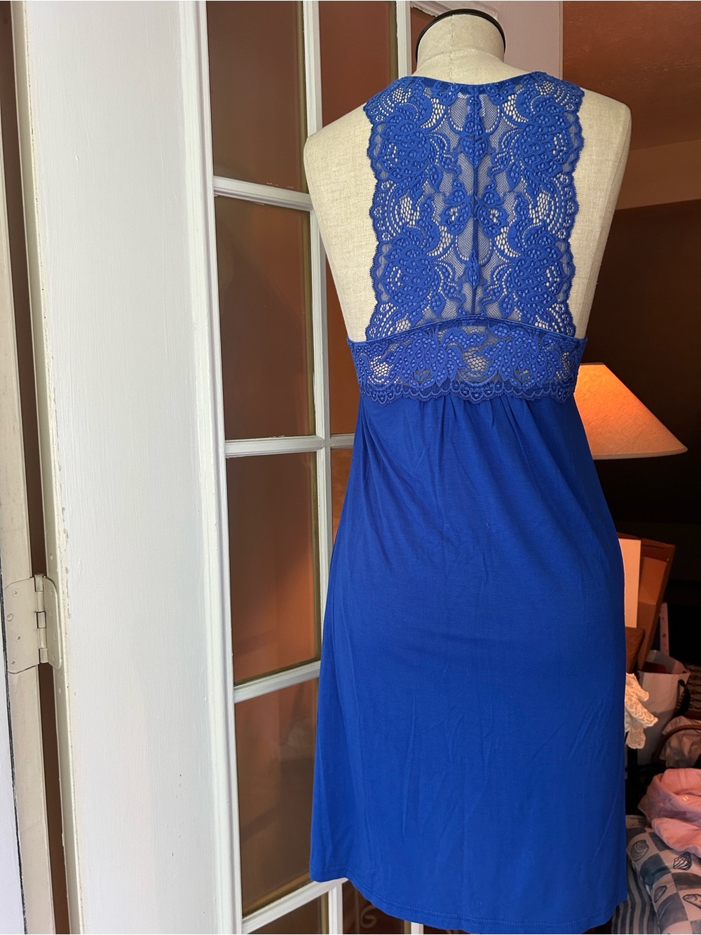 Fleur’t belle époque sapphire blue lace racer back chemise slip dress. Medium - Picture 5 of 9
